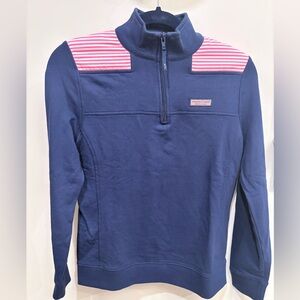 Vineyard Vines Shep Shirt Quarter Zip XS Navy Pink Stripe Pullover